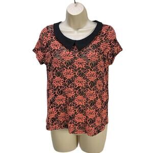 Anthropologie Robin K Womens Lace Blouse Size Medium Stretch Collared